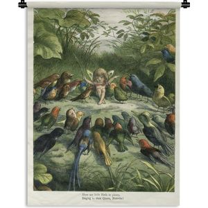 Wandkleed Antieke Vogelprenten - Antieke vogelprent elf Wandkleed katoen 90x120 cm - Wandtapijt met foto