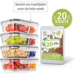 Glazen voedselopslagcontainer,4 Voedselcontainers