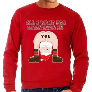 Bellatio Decorations Foute Kersttrui/sweater voor heren - All I Want is - rood - blote kont - kerstman XL
