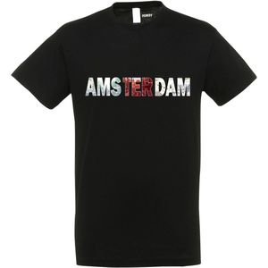 T-shirt AMSTERDAM rood wit rood| Amsterdam skyline | leuke cadeaus voor mannen | Zwart | maat 4XL