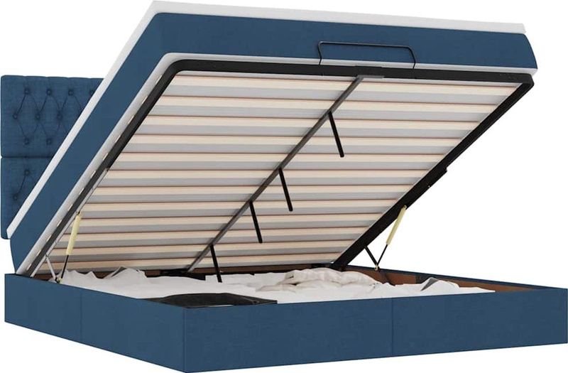 vidaXL - Ottoman - bed - met - matras - en - LED's - 180x200cm - stof - blauw