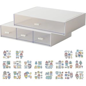 Transparante Opbergdozen Set met Lades en Stickers voor Bureau en Huis