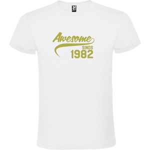Wit T-shirt ‘Awesome Sinds 1982’ Goud Maat XXL