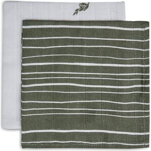 Jollein Monddoekje Hydrofiel Stripe & Olive - Leaf Green - 2 Stuks