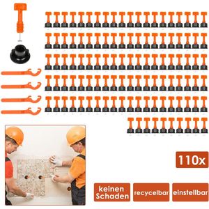 Herbruikbare tegels levelling systeem set voor vloertegels en wandtegels 110 stuks - Tegels Levelling Systeem Set - Herbruikbaar Tegelnivelleringssysteem - Perfecte Tegeluitlijning in een Handomdraai