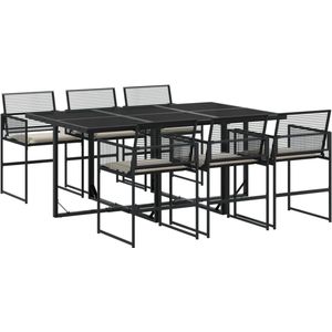 vidaXL Tuinset - Tuinsets - Loungeset - Tuintafel - 7-delige Tuinset met kussens poly rattan zwart