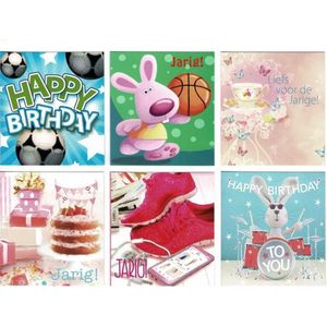 6 Verjaardag - Wenskaarten - 11 x12 cm - Verjaardag/Felicitatie - Gevouwen kaarten met enveloppen