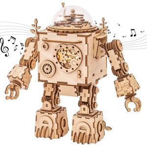 3d Hout Puzzel DIY Houten Mechanisme Muziekdoos Bouwpakket -Houten Modelbouwset-Verjaardag, voor Kinderen en Volwassenen (Robot)