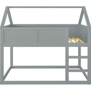 Gotagee Stapelbed, 90 x 200 cm, kinderbed, laag stapelbed eenpersoonsbed, hoogslaper met trap, grijs