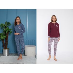 2-Pack Sophia Mila Dames Luxe Pyjama | 2-delige Set | Lange Mouwen | Pyama Dames Volwassenen | Lange mouw | Blouse | Katoen | Pyjama Dames | Maat S