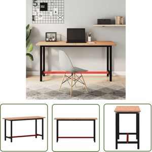 The Living Store Werkbank 150x55x81,5 cm massief beukenhout en metaal - Werkbank - Houten Werkbank - Beukenhouten Werkbank - Metalen Werkbank - Zwarte Werkbank