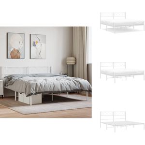 vidaXL Bedframe - Bedframes - Tweepersoonsbed - Bed - Bedframe met hoofdbord metaal wit 140x190 cm
