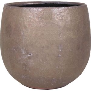 Bloempot/plantenpot schaal van keramiek in een glanzend brons kleur met diameter 19 cm en hoogte 17 cm - Binnen gebruik