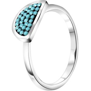 Lucardi Dames Ring half rond turquoise kristal - Ring - Cadeau - Staal - Zilverkleurig