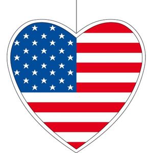 Hangdecoratie hart Amerika14 cm - Amerikaanse vlag WK landen versiering