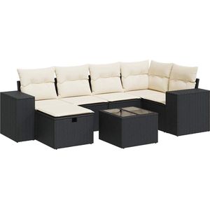 vidaXL 7-delige Loungeset Poly Rattan Zwart Loungebank - Lounge Set - Buitendecoratie - Tuinmeubles - Loungestoel