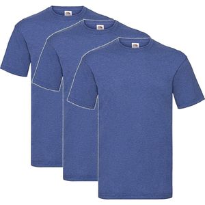 3 Pack Shirts Fruit of the Loom Ronde Hals Retro Heather Royal Maat L Valueweight