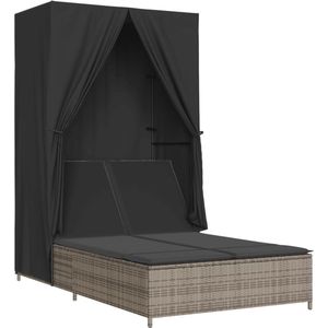 vidaXL Ligbed Tweepersoons - Grijs - Inclusief Dak Ligbed - Tuinset - Lounge Set - Buisstoel - Relax Stoel