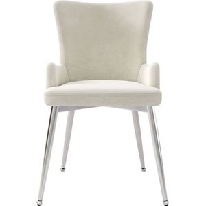 Merax luxe fluwelen eetkamerstoelen set van 6 - beige loungestoelen met zilverkleurige metalen poten - geschikt voor eetkamer - woonkamer en slaapkamer