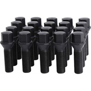 Verlengde conische wielbouten 55mm - M12x1.5 - Zwart - Set van 20 bouten / M12x1,5 / M12 x 1,5 / M12 x 1.5