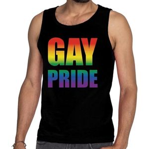 Gay pride tanktop / mouwloos shirt zwart met regenboog tekst voor heren - Gay pride kleding M