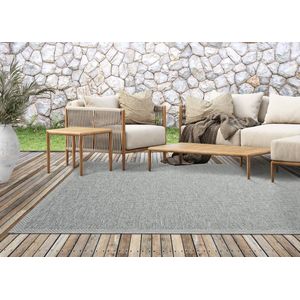 Vloerkleed voor buiten of voor balkon en terras in grijs beige 200 x 280 cm | Tapijt geschikt voor In en Outdoor | Rechthoekig | Weer- en UV-bestendig Tuintapijt | Buitentapijt | CALGARY kleed by The Carpet