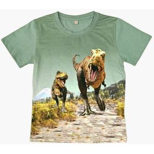 T-shirt met dino's, groen, full colour print, kids, kinder, maat 134/140, dinosaurus, stoer, mooie kwaliteit!