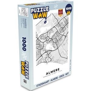 Puzzel Stadskaart - Almere - Grijs - Wit - Legpuzzel - Puzzel 1000 stukjes volwassenen - Plattegrond
