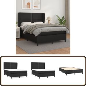 vidaXL Boxspring Kunstleer Zwart 140x190 cm - Compleet Boxspringbed - Kunstleder Bed Frame - Pocketveer Matras - Boxspring - Slaapkamer Meubels