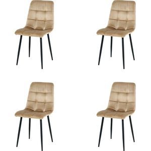 Nuvolix Velvet eetkamerstoelen set van 4 - Milaan - eetkamerstoel - velvet stoel - beige