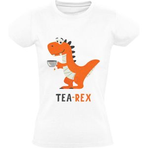 Tea-rex Dames T-shirt - dino - thee - woordgrap - dinosaurus - woordspeling - humor - grappig