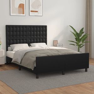 The Living Store Bedframe - Kunstleer - Verstelbaar hoofdeind - Multiplex lattenbodem - Zwart - 193x146x118/128cm