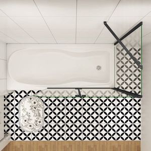 Badwand Black Crocus 2-Delig 120X140 Met Zijwand 70cm 6Mm Helder Glas Antikalk Mat Zwart
