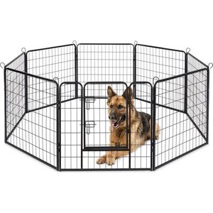 ACAZA Hondenren - 8 panelen - Hondenkennel - Konijnenren - Puppyren - Opvouwbaar - Hondenhok buiten -Transformeerbaar - 80 cm hoog - Zwart