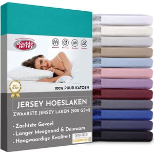 Double Jersey Hoeslaken - Hoeslaken 180x200+30 cm - 100% Katoen  Turquoise