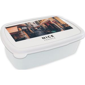 Broodtrommel Wit - Lunchbox - Brooddoos - Frankrijk - Nice - Weg - Winkel - 18x12x6 cm - Volwassenen