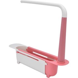 Keukenspoelbak-organizer, opbergrek met uitbreidbare telescopische houder en spons, 2-in-1 telescopisch opbergrek, antislip spoelbakorganizer, gootsteenorganizer