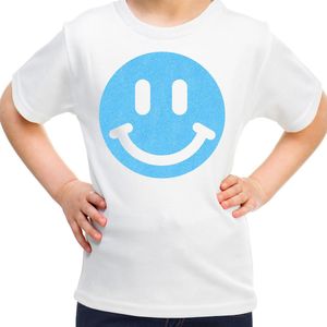 Bellatio Decorations T-shirt voor meisjes - smiley - wit - kinderen 122/128