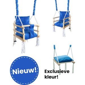 Luxe houten 3 in 1 blauwe meegroei baby schommel en kinder schommel – Baby swing – Schommel die meegroeit met je kindje - Schommelstoel - Schommels - handgemaakt