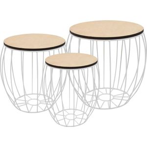 The Living Store Salontafelset populierenhout multiplex ijzer 3-delig - Salontafel - Vintage Meubels - Industrieel Design - Stackable Furniture - Bijzettafels