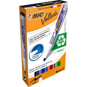 BIC Velleda 1701 ECOlutions Whiteboard Stiften Medium Kogelpunt - Diverse Kleuren - Pack van 4 Stuks