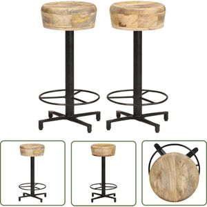 The Living Store Barkrukken 2 st 66 cm massief mangohout - Barstoel - Barkruk - Mangohout - Bruine Stoel - Eetkamerstoelen