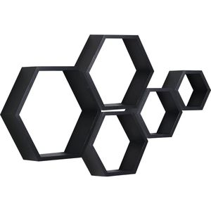 Goodivery ® Moderne Houten Zeshoekige Wandplanken Set van 5 voor Slaapkamer en Woonkamer Decoratie