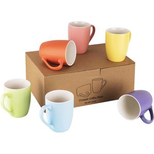 Set van 6 Koffiemokken | Kleurige Keramische Koffiemokken | 330ml Porseleinen Mok Set