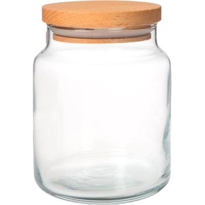 Joy Kitchen glazen voorraadpot met houten deksel 290 cc | ø 7 x 9 cm | voorraadpotten glas met deksel | snoeppot | Houten deksel | voorraadpotten glas | voorraadpot koffie | snoeppot glas met deksel | kruidenrek | kruidenrek potjes
