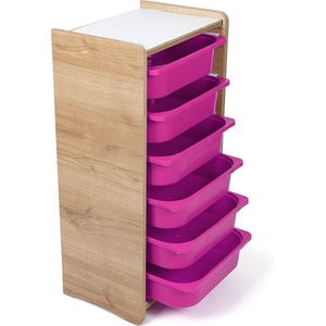 Industrial Living kinderkast met 6 lila opberglades - Kast kinderkamer - Speelgoedkast - Opbergkast - Boekenkast - Hout - Walnoot