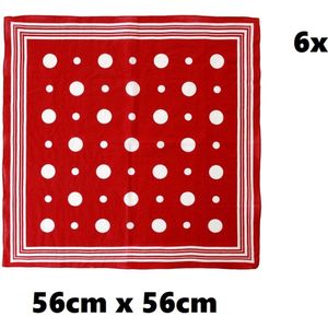 6x Zakdoek rood met witte bolletjes en strepen 56cm x 56cm - Boer zakdoek bandana boeren carnaval feest sjaal