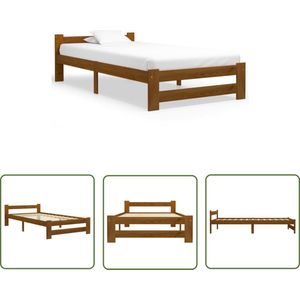 The Living Store Bedframe massief grenenhout honingbruin 100x200 cm - Massief Houten Bed Frame - Honingbruin Bedframe - Tweepersoons Bed - Bed Frame 100x200 - Grenenhout Bed