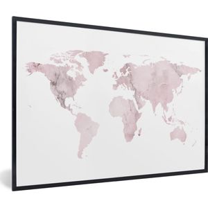 Fotolijst incl. Poster - Wereldkaart - Marmer - Roze - 120x80 cm - Posterlijst