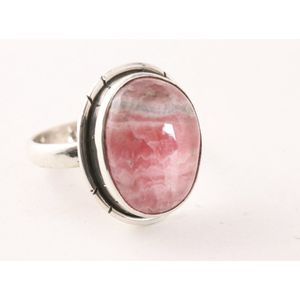 Ovale zilveren ring met rhodochrosiet - maat 16.5